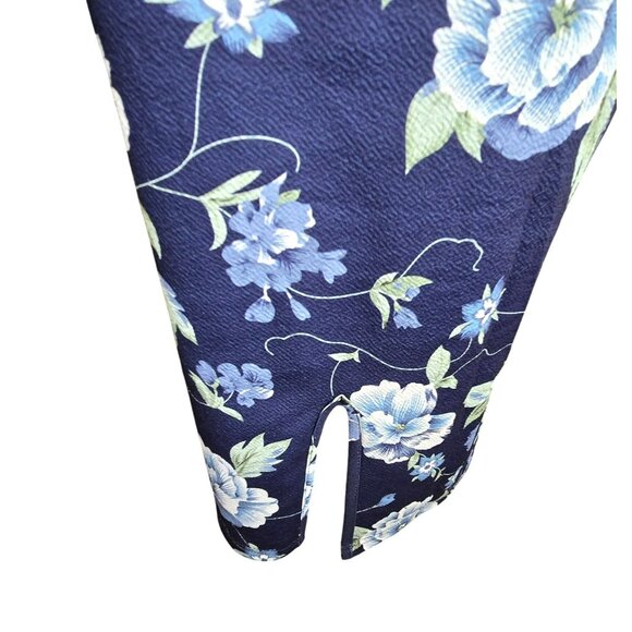 Navy Blue Floral Bodycon Midi Dress With Spaghetti Straps Size L 8/10 JJ3940 - Picture 7 of 9